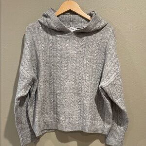 For The Republic Gray Cable Knit Hooded Sweater
